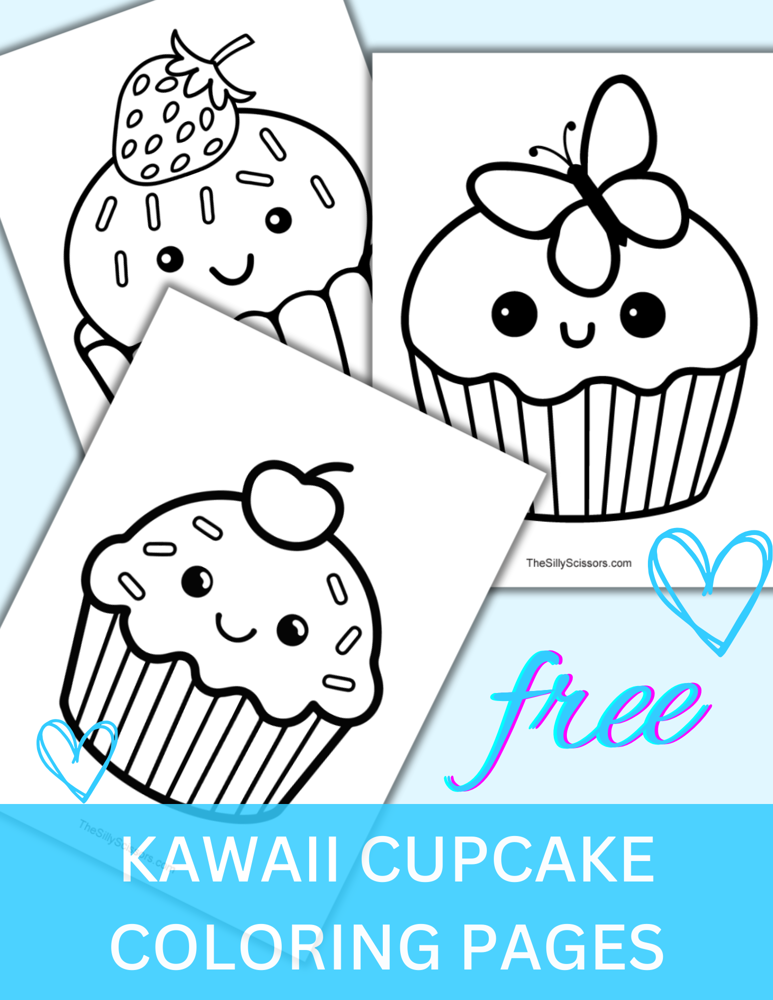 kawaii cupcake coloring pages_featured image - The Silly Scissors