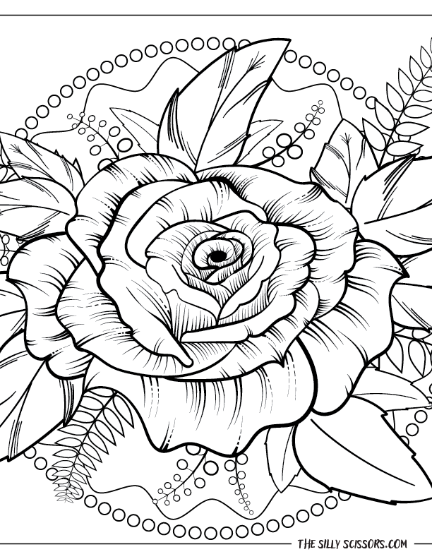 A Rose Surrounded by Pearls Coloring Page A Rose Surrounded by Pearls Coloring Page