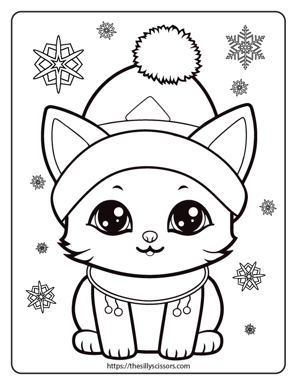 cat kawaii cute christmas coloring pages