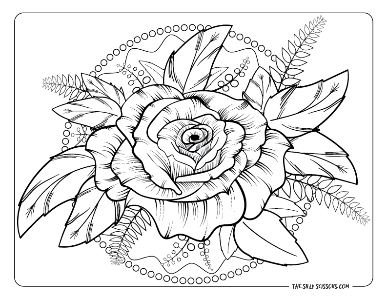 Elegant Rose with Pearled Wreath Coloring Page