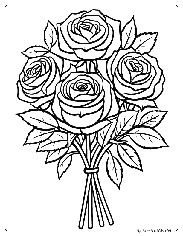 Blooming Bouquet of Roses Coloring Page