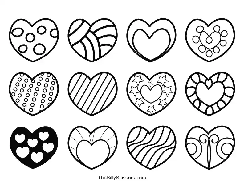 patterned heart coloring page free