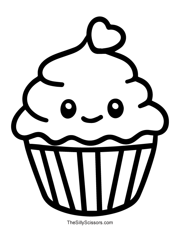 Charming Cupcake Coloring Page with Heart on Top