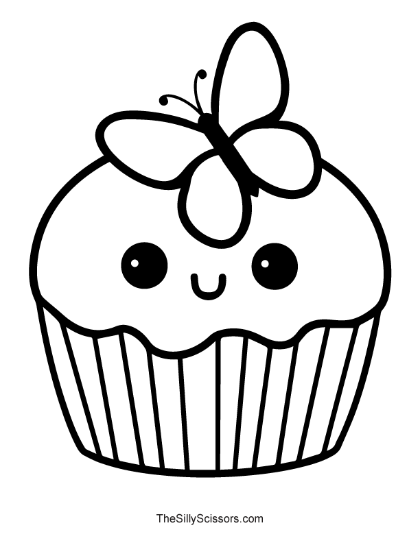 Cupcake with Butterfly coloring page