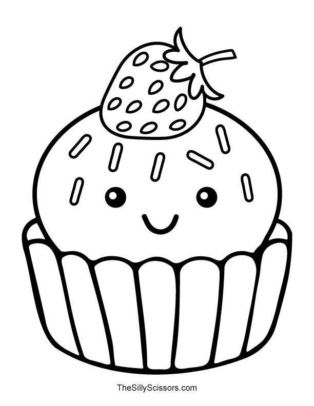 Cute Cupcake Coloring Page with Strawberry