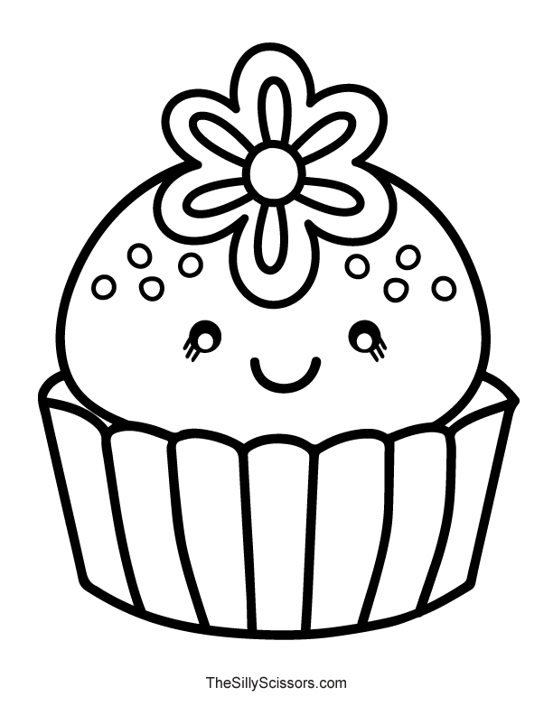 Cupcake Coloring Page with Flower Decoration