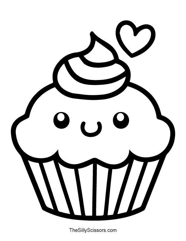 Adorable Cupcake Coloring Page with a Heart