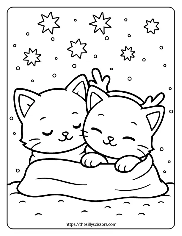 christmas-kitten-coloring-page-cuddling-kittens.