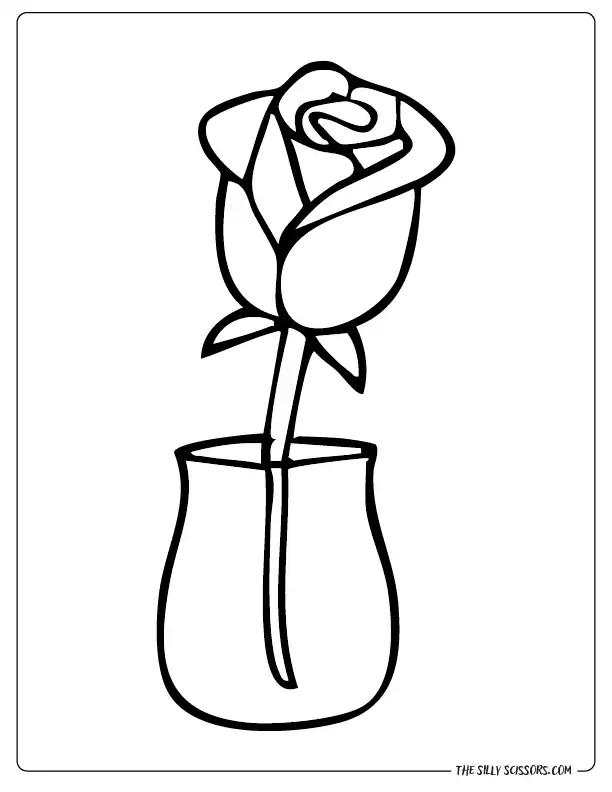 Single rose in a vase – free printable flower coloring page