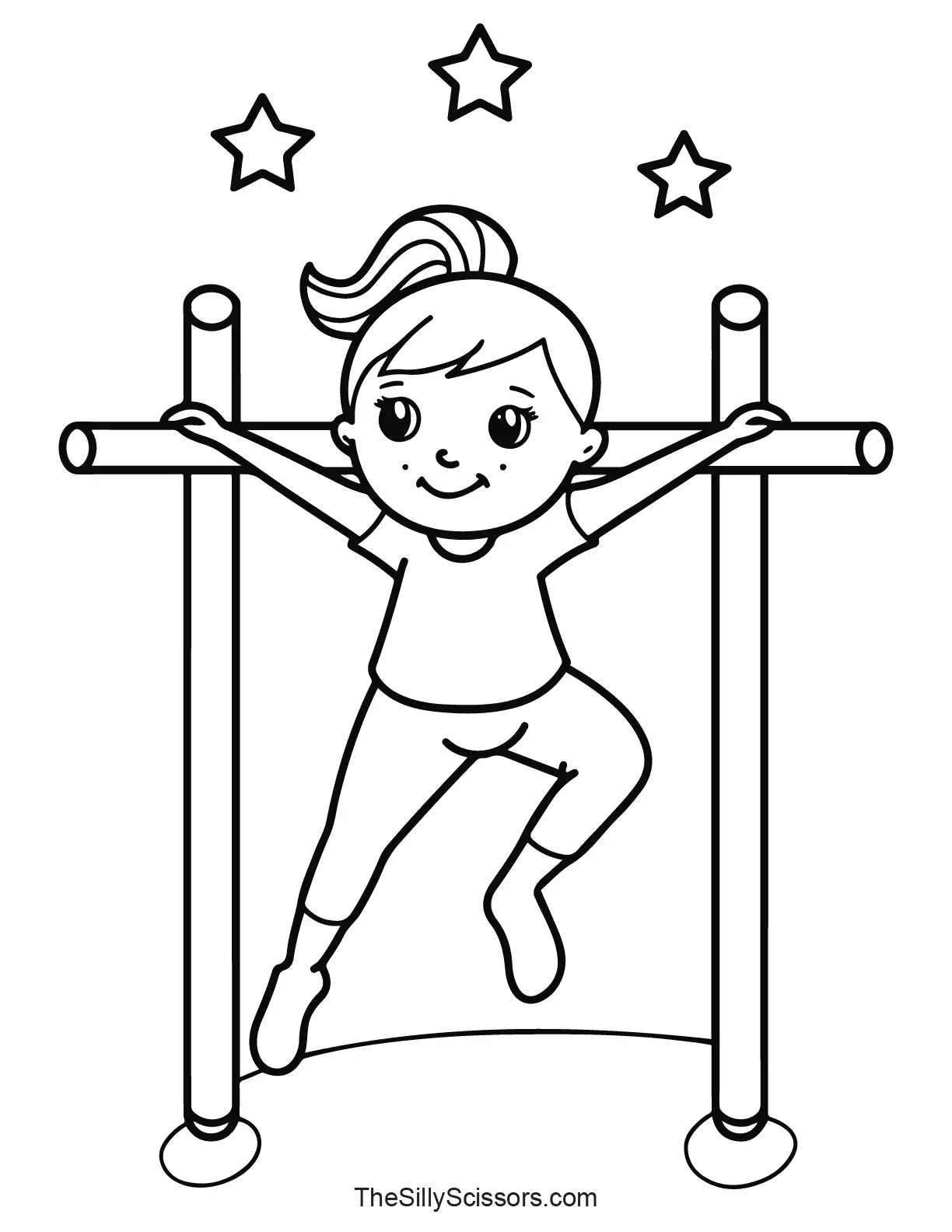cute-gymnast-bars-coloring-page – gymnast on bars with stars