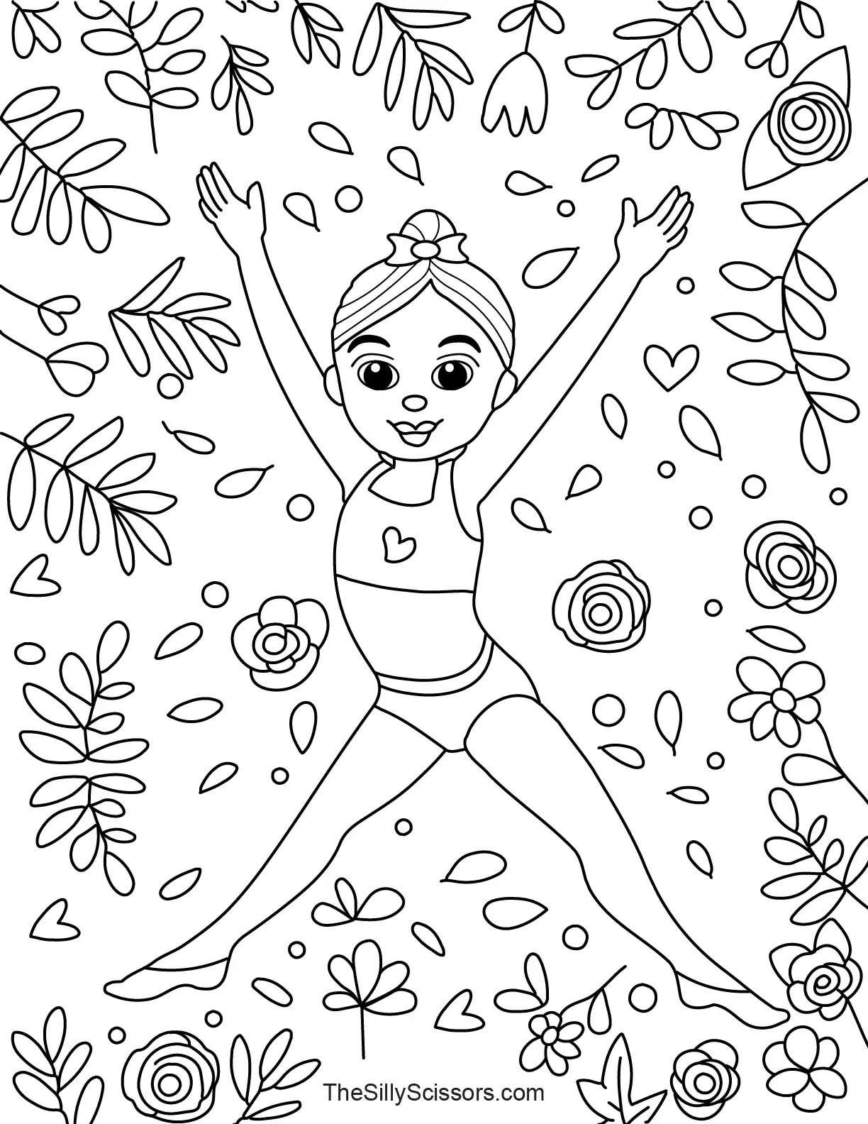 cute-gymnast-flowers-coloring-page – gymnast with flowers and hearts