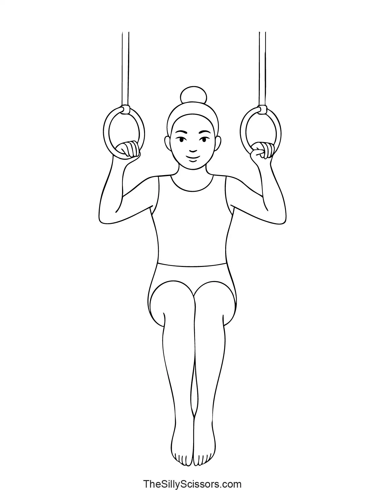 gymnast-rings-coloring-page – gymnast calmly holding onto rings