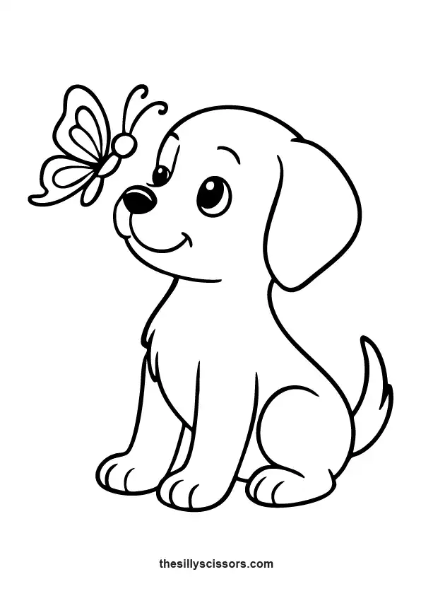Puppy and butterfly interaction.