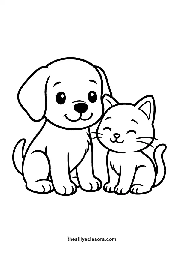 Puppy sitting with kitten.
