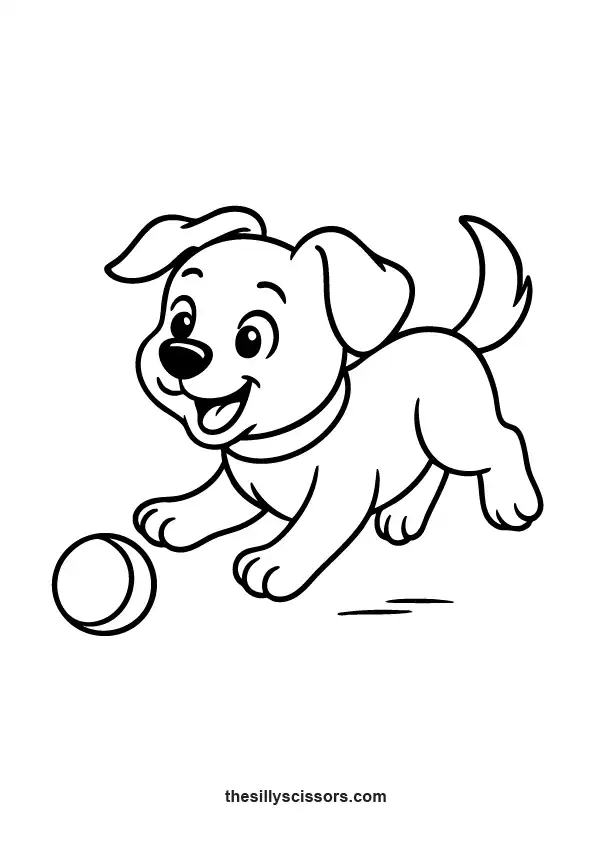 Playful puppy running with a ball.