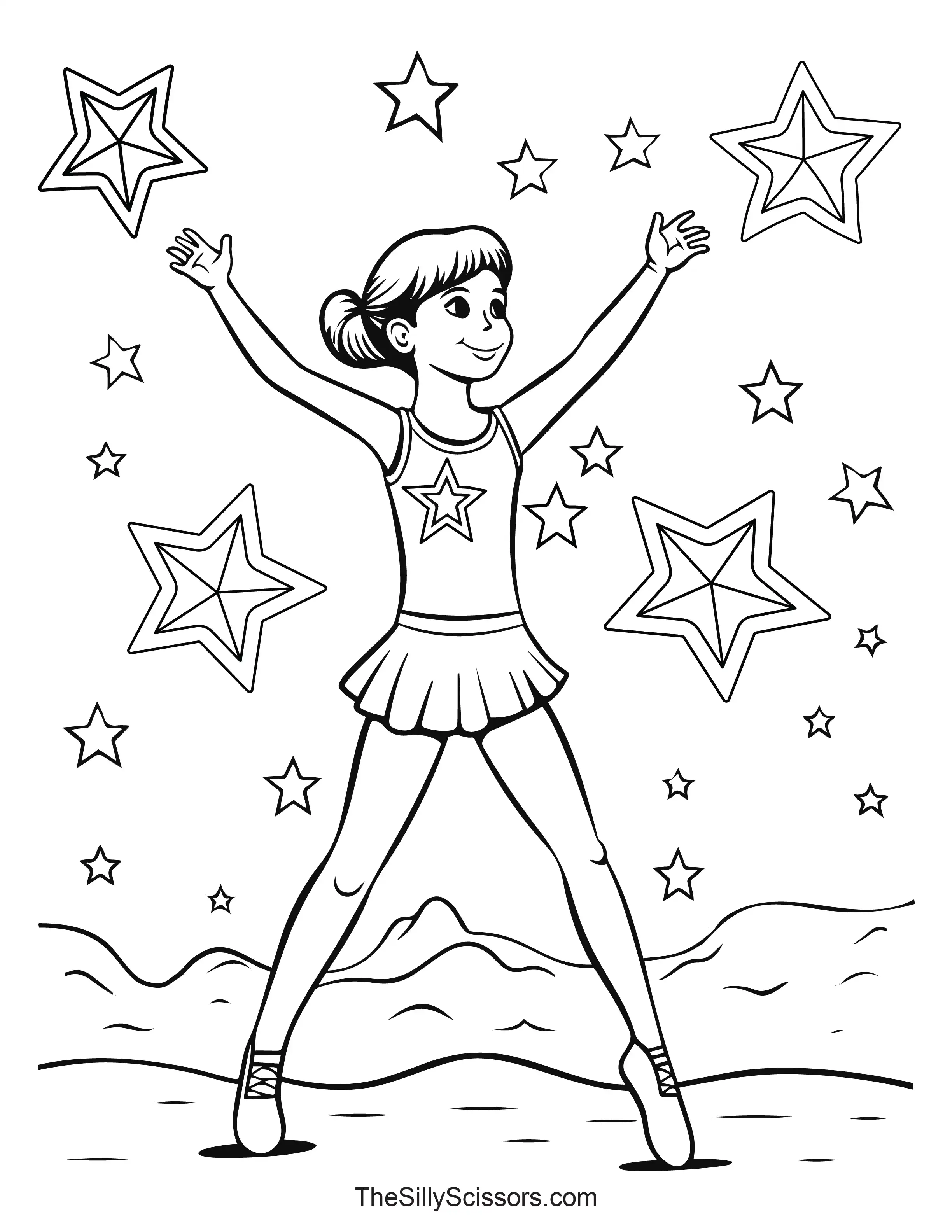 rhythmic-gymnast-stars-coloring-page – gymnast with stars background