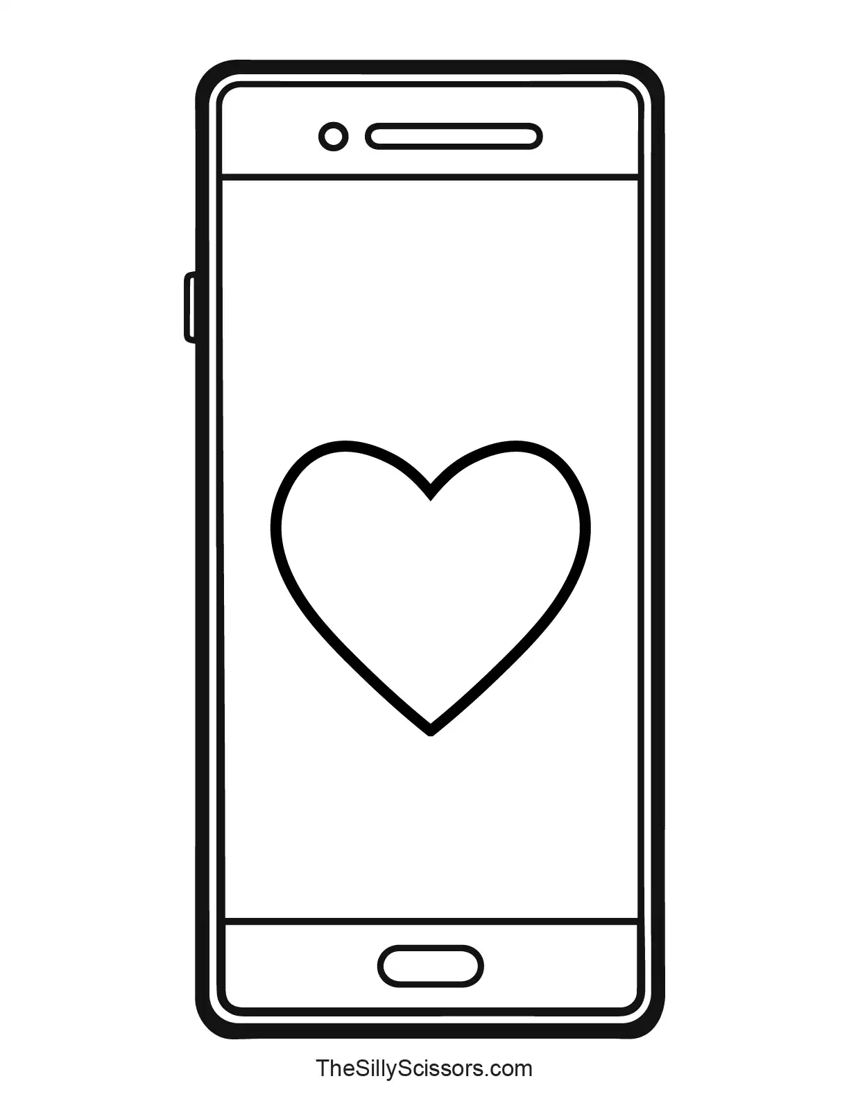 Simple smartphone with heart icon coloring page