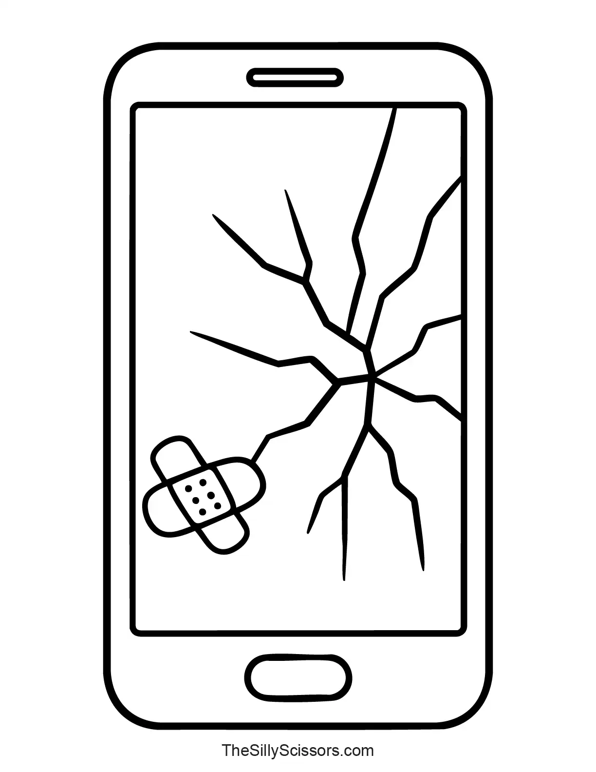 Cracked smartphone screen coloring page