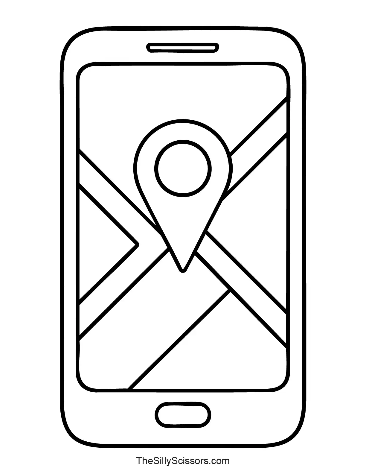 Smartphone with map location coloring page