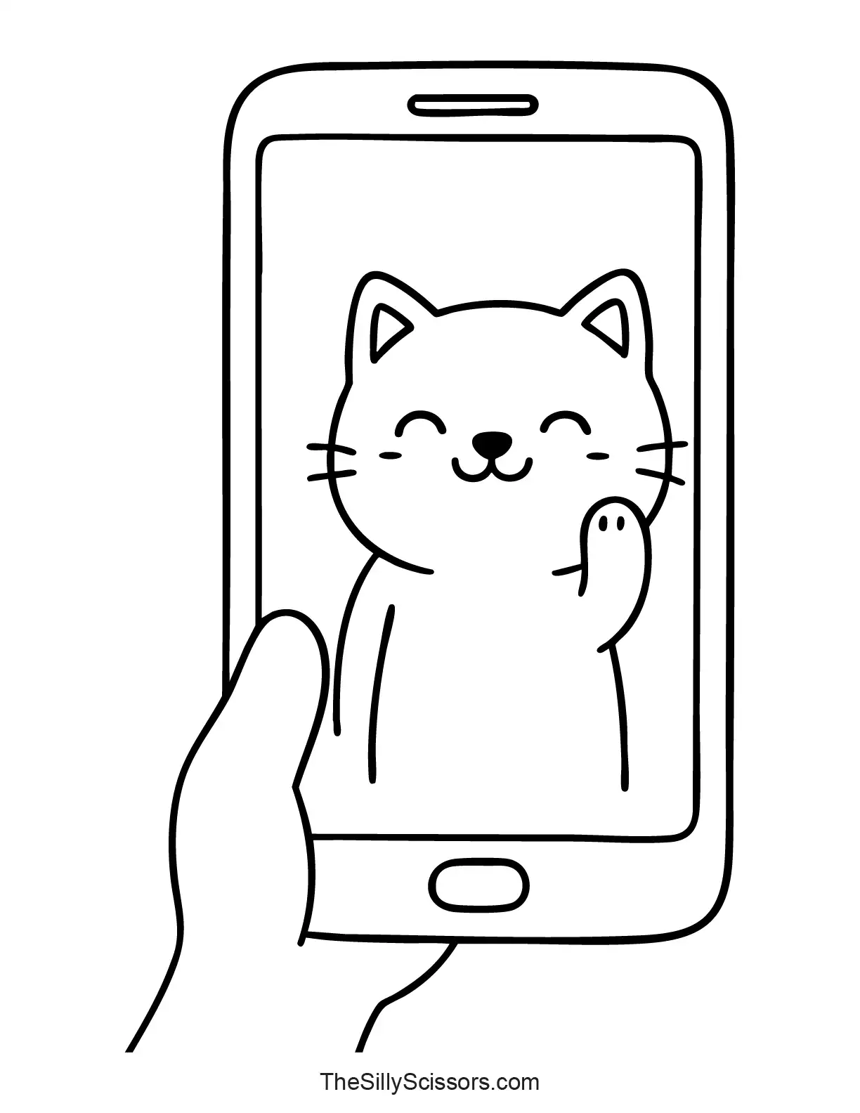 Smartphone with cute cat coloring page