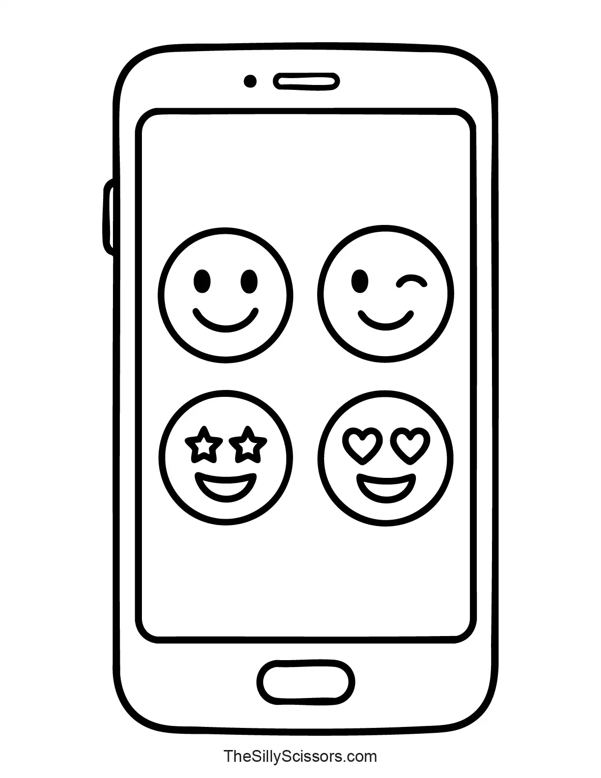Smartphone with emojis coloring page