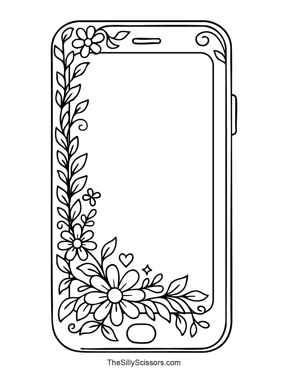 Smartphone with flowers coloring page