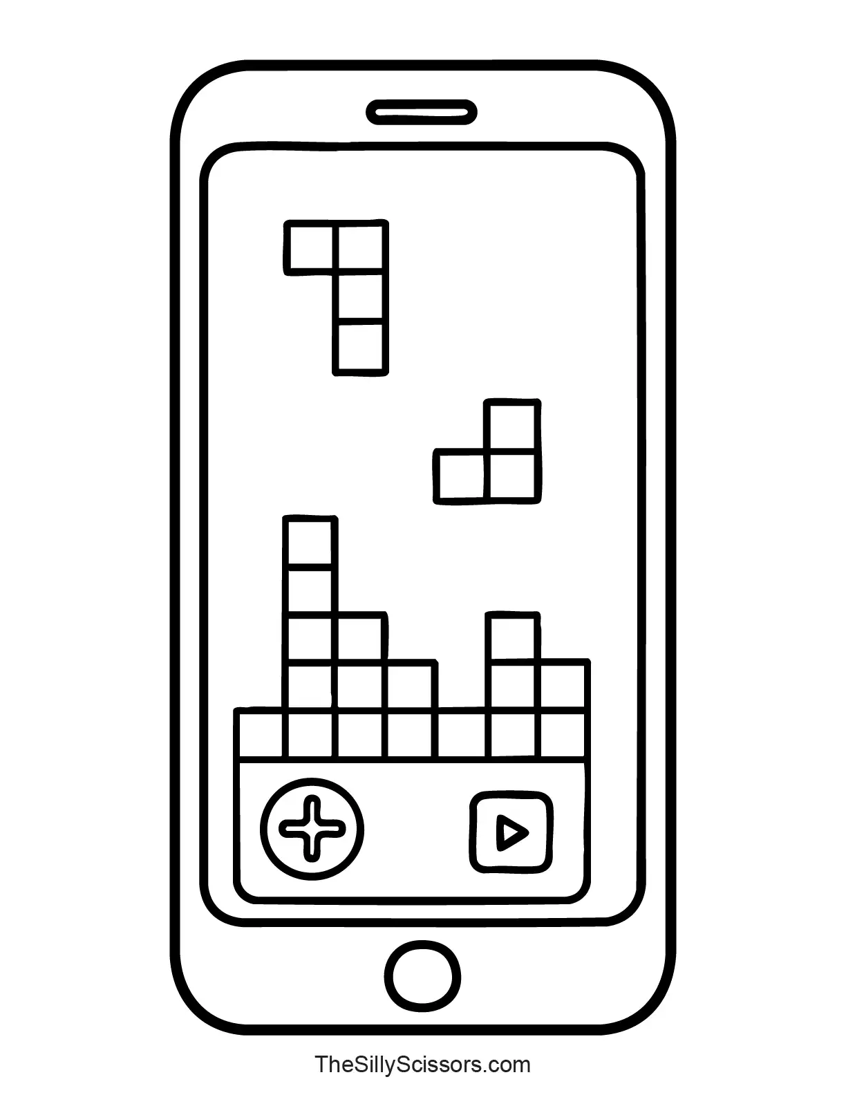 Smartphone with game blocks coloring page