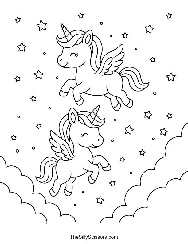 Flying baby pegasi coloring page preview