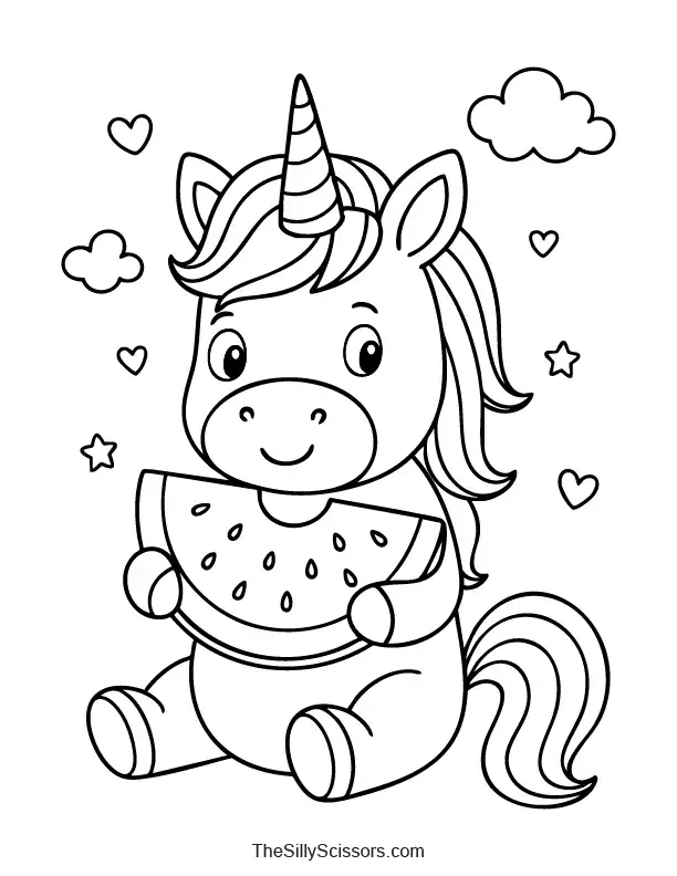Happy rearing unicorn coloring page preview