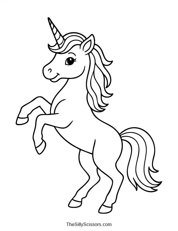 Majestic rearing unicorn coloring page preview
