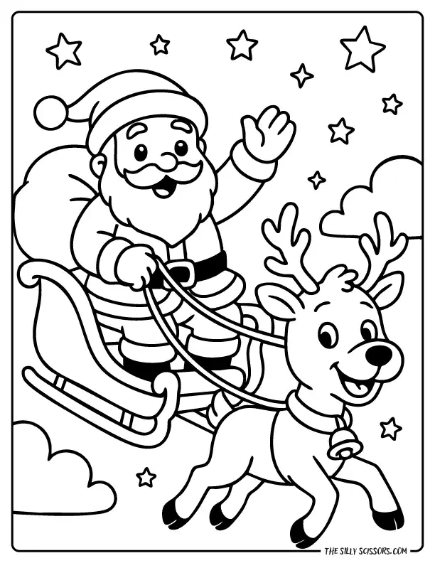 Easy Santa coloring page for kids, free to print and color.