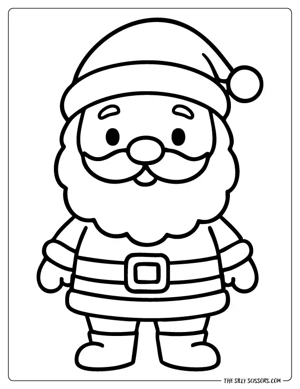 Cute and simple Santa coloring page for young children.
