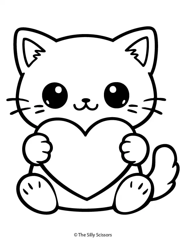 kitten-holding-heart-coloring-page Cute kitten holding a heart, simple love themed printable coloring page