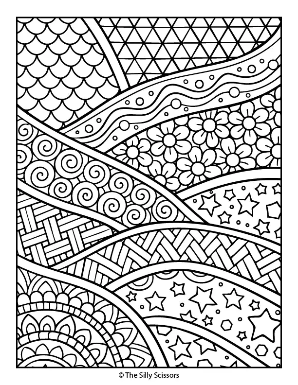 Abstract flowing line mindfulness coloring page designed for relaxation.