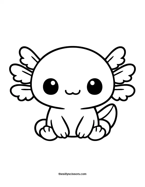 Cute axolotl sitting simple coloring page.