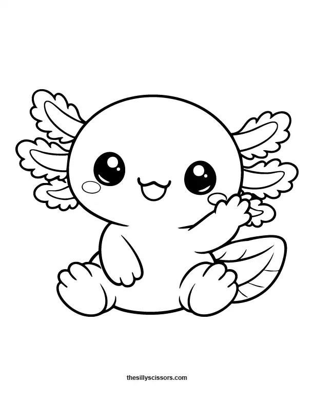 Cute axolotl waving coloring page.