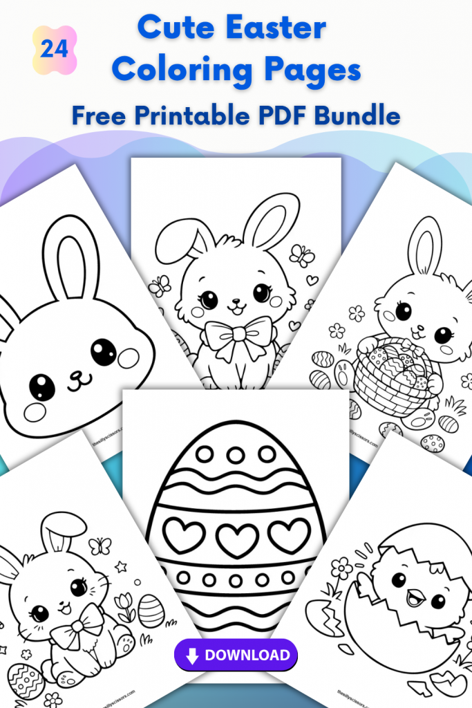 cute easter coloring pages printable pdf bundle with bunny chick and egg designs