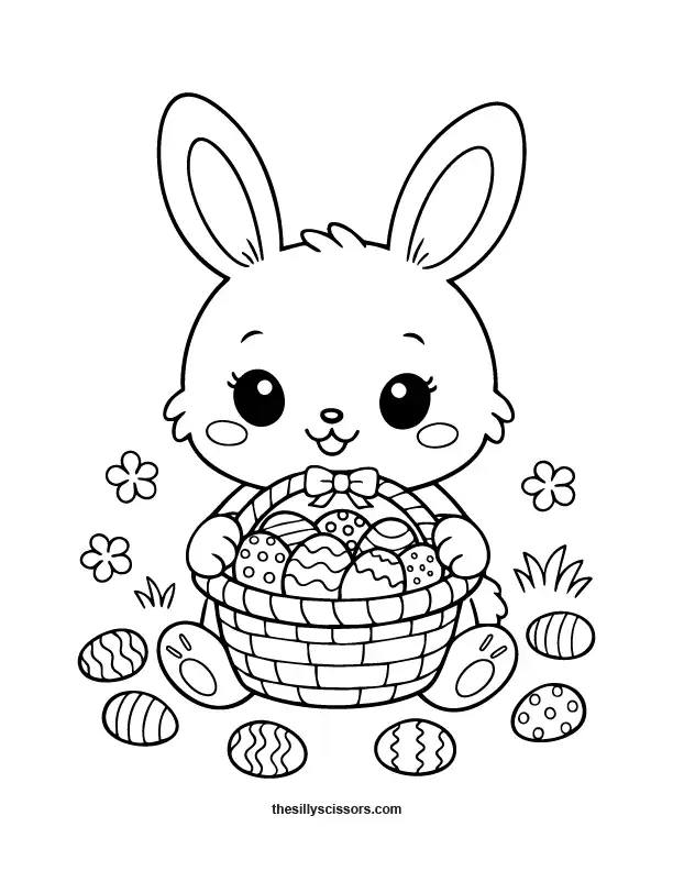 bunny with easter basket coloring page for kids