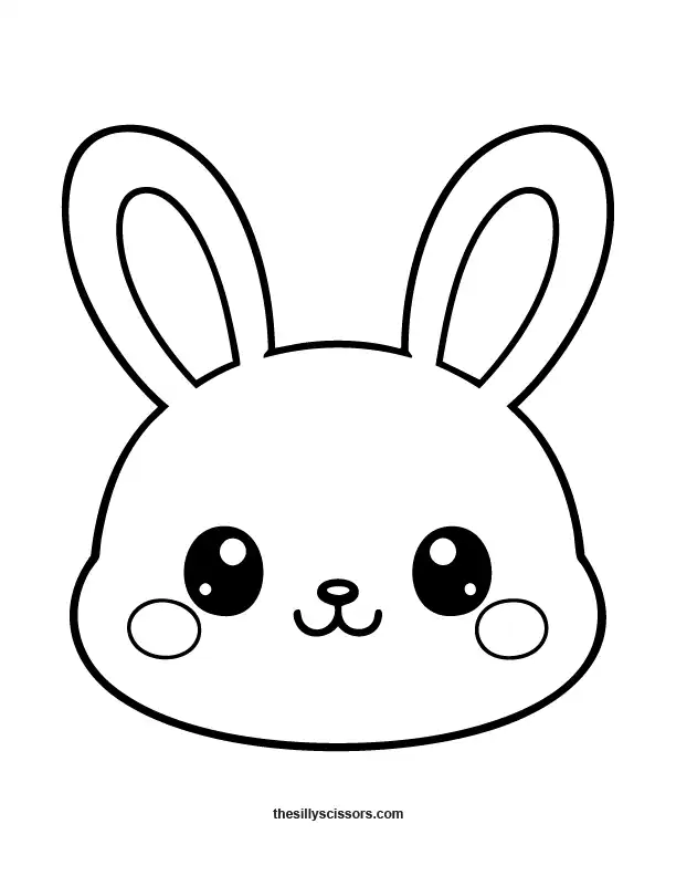 Simple Easter bunny face coloring page with easy shapes and black line art.